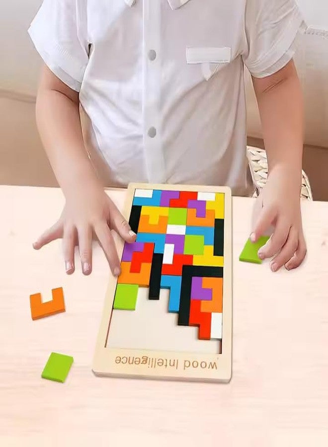 ZELVO 40 Pcs Wooden Russian Blocks Puzzles for Kids Adults with A Storage Bag,Wood Intelligence Puzzle for Kids Ages 3-8,Wooden Puzzles Brain Teasers Toy Educational Gift for Kid - Image 4